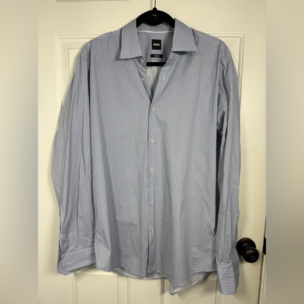Boss Men's Patterned Blue Dress Shirt